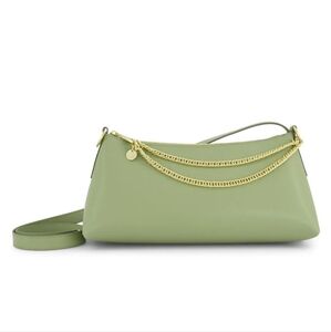 Zac Posen Sage Green Zip Top Shoulder Bag Gold Hardware Chains